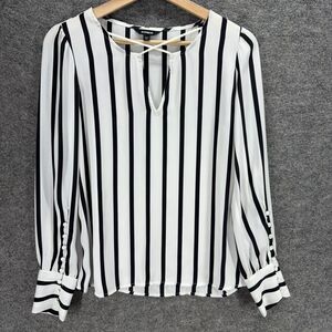Express Blouse Women XS White Striped Long Sleeve V-Neck Pullover Casual